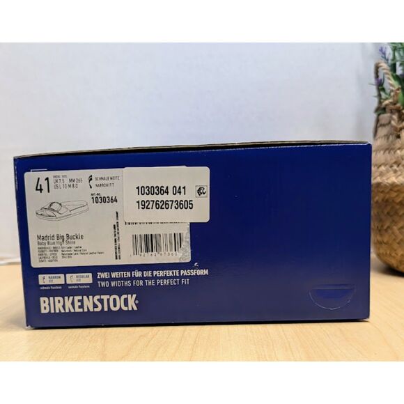 Birkenstock Madrid Big Buckle Baby Blue Natural Leather Patent Sandals EU 41 NIB - Picture 12 of 15